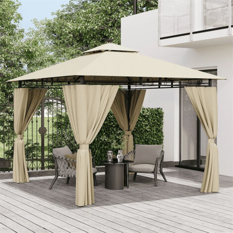 Fuleadture Gazebo de jardin extérieur 3x3m-Toile résistante aux UV et respirante-Tente de réception à toit à double niveau-Idéal pour jardins et terrasses (1/5)