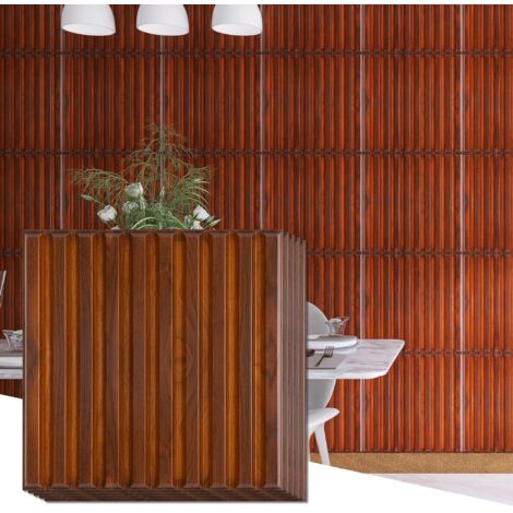 Lot de 32 panneaux muraux texturés 3D, 30 x 30 cm, carreaux muraux décoratifs en PVC, adaptés à la décoration murale intérieure, marron (1/5)