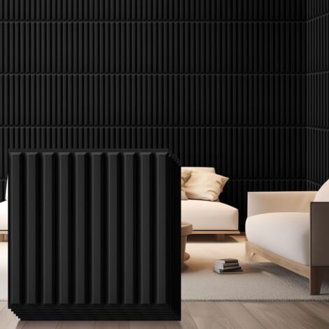 Lot de 32 panneaux muraux 3D en PVC, panneaux rainurés de 30x30cm, adaptés à la décoration intérieure (noir)