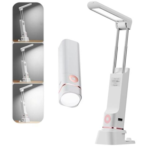 FULEADTURE Lampe de bureau multifonctionnelle à LED, lampe d'étude protégeant les yeux,avec fonction lampe torche, trois réglages de vitesse,3000mAh. (1/5)