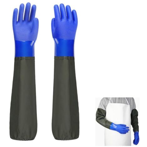 Gants de jardinage élastiques et imperméables en PVC (65 cm), poignets élastiques, doublure polaire – Convient pour l'agriculture (bleu) (1/5)