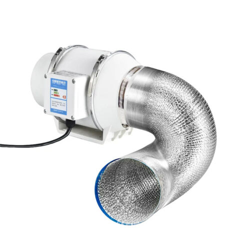 Fuleadture 230mm Extracteur d'air 540m³/h 75W, 2500R/Min,Comprend un tube de 3M,Ventilateur d'extraction à fort débit d'air, Économe en énergie (6 inch)