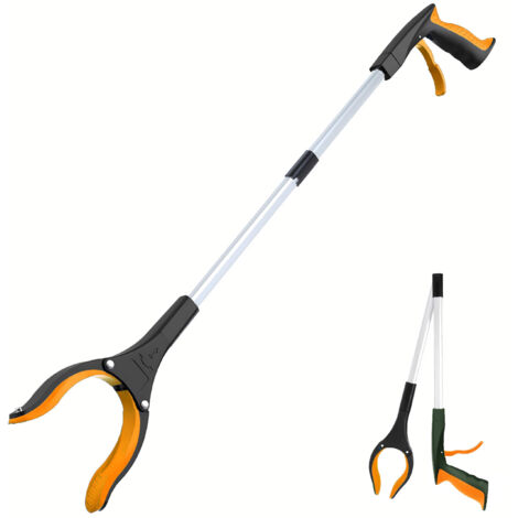 Pince à déchets pliable de 82 cm, tête de pince rotative à 90°, avec embouts magnétiques, pour ramasser les déchets sans se baisser (orange)