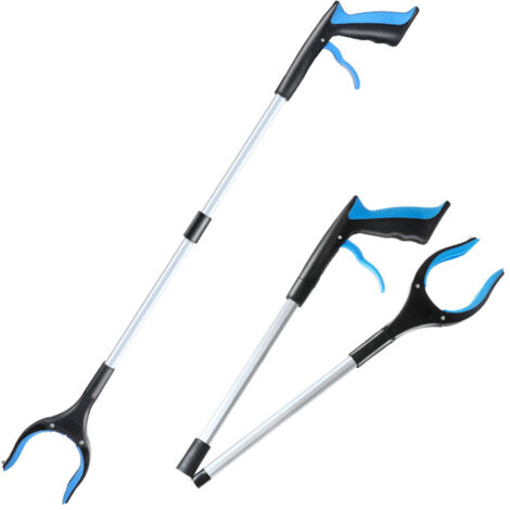 Un outil de ramassage pliable qui permet de ramasser les déchets et autres objets sans se baisser. Il est aimanté et de couleur bleue. (1/5)