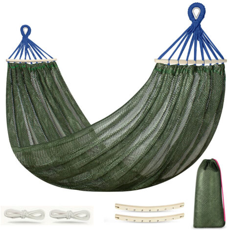 Hamac d'extérieur 190 x 130cm, balançoire de terrasse, respirant, avec lattes en bois, capacité de charge 250kg, avec sac de rangement(vert militaire) (1/4)