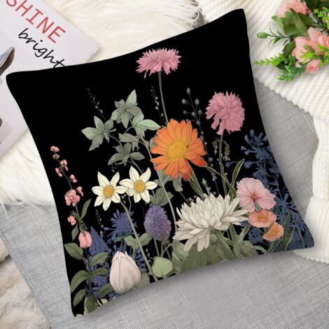 Housse de coussin,Coussin décoratif fleurs linogravure (1/5)