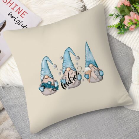 Housse de coussin,Coussin décoratif flocons et gnome heureux (1/5)