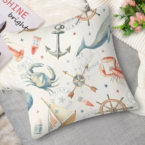 Housse de coussin,Coussin décoratif sirène et hippocampe vintage (1/5)