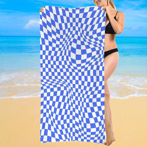 Serviette de bain microfibre, carreaux colorés, séchage rapide (1/5)