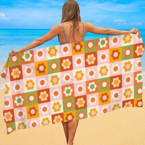 Serviette microfibre carreaux colorés, séchage rapide, pour plage et piscine (1/5)