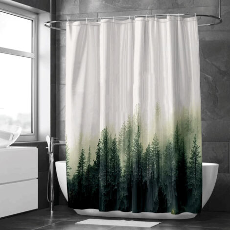 Rideau de douche paysage forestier embrumé – Design moderne naturel (1/5)