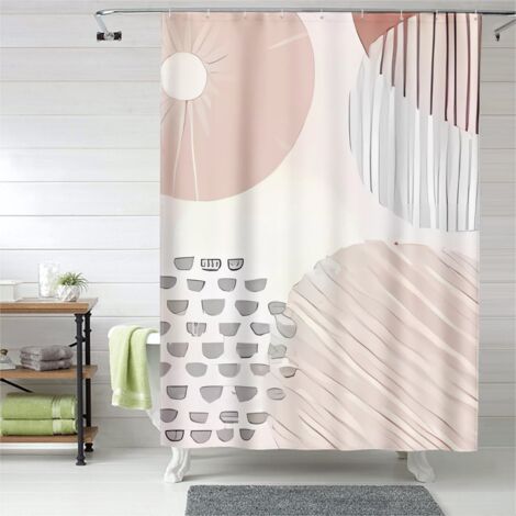 Rideau de douche motifs art déco géométrique, œillets plastique, imperméable (1/5)
