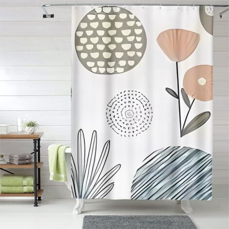 Rideau de douche motifs graphiques contemporains, œillets plastique, lavable (1/5)
