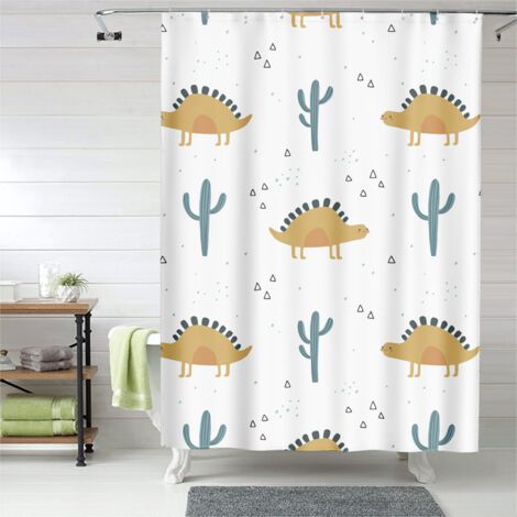 Rideau de douche dinosaures trop mignons, œillets plastique, polyester (1/5)