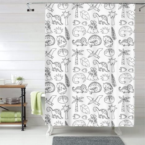 Rideau de douche dinosaures cartoon, œillets plastique, polyester résistant (1/5)