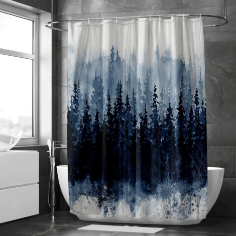 Rideau de douche forêt brumeuse nordique – Design scandinave moderne (1/5)