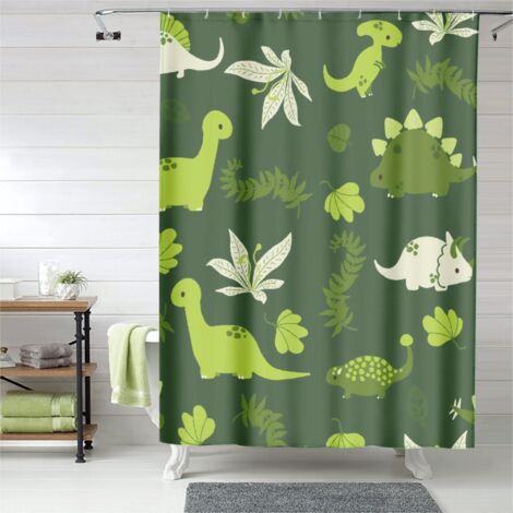 Rideau de douche dinosaures trop mignons, œillets plastique, anti-moisissure (1/5)