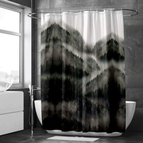 Rideau de douche imprimé forêt floue et brume – Style contemporain (1/5)