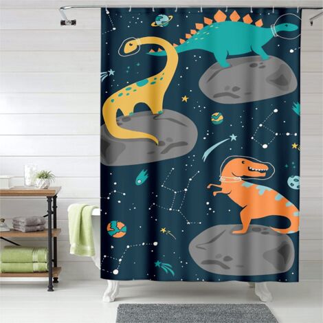 Rideau de douche dinosaures rigolos, œillets plastique, anti-moisissure (1/5)