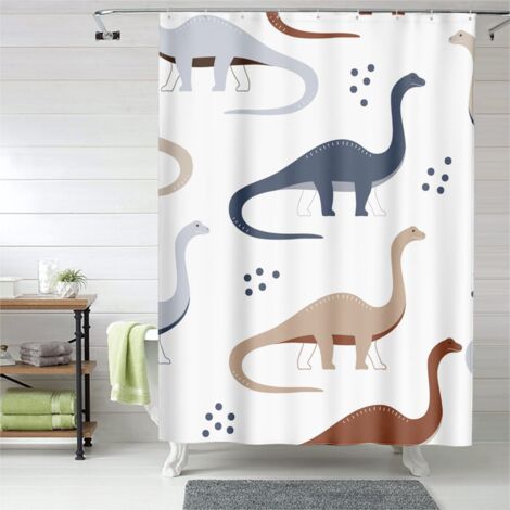 Rideau de douche dinosaures et empreintes, œillets plastique, imperméable (1/5)