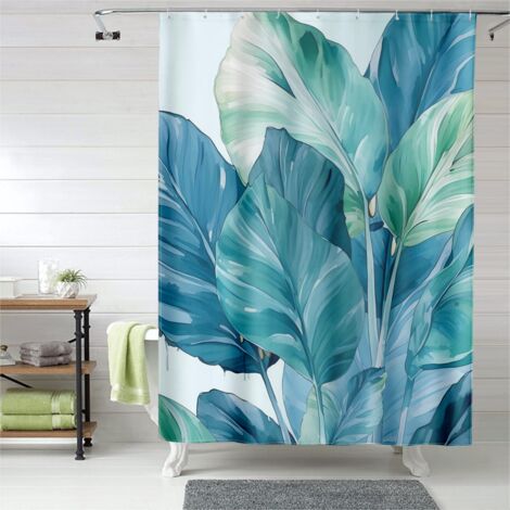 Rideau de douche grandes feuilles décoratives, œillets plastique, entretien facile (1/5)