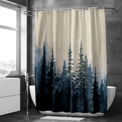 Rideau de douche forêt brumeuse en version aquarelle – Douceur artistique (1/5)