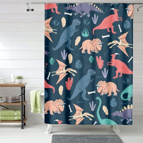 Rideau de douche dinosaures adorables, œillets plastique, imperméable (1/5)