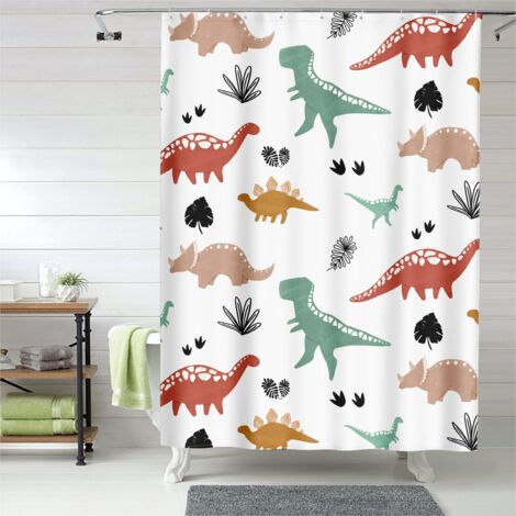 Rideau de douche dinosaures souriants, œillets plastique, durable (1/5)