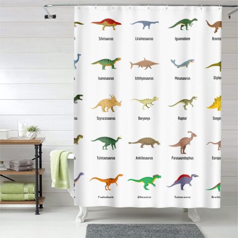 Rideau de douche dinosaures kawaii, œillets plastique, imperméable (1/5)