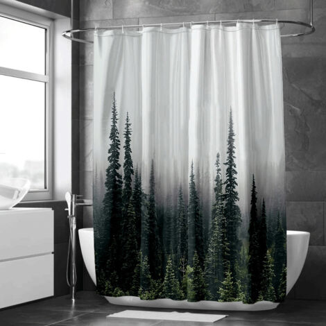 Rideau de douche forêt mystique avec brume – Décoration salle de bain chic (1/5)