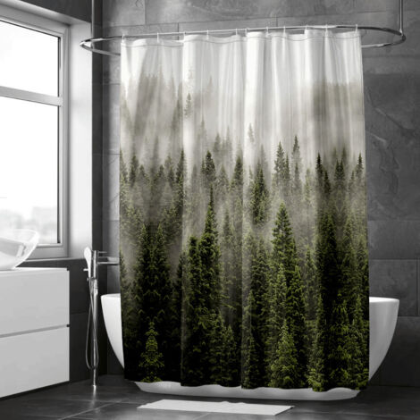 Rideau de douche forêt enchantée brumeuse – Ambiance magique salle de bain (1/5)