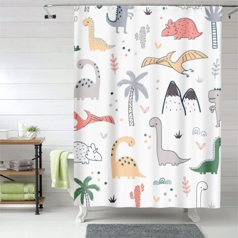 Rideau de douche dinosaures trop mignons, œillets plastique, anti-moisissure (1/5)