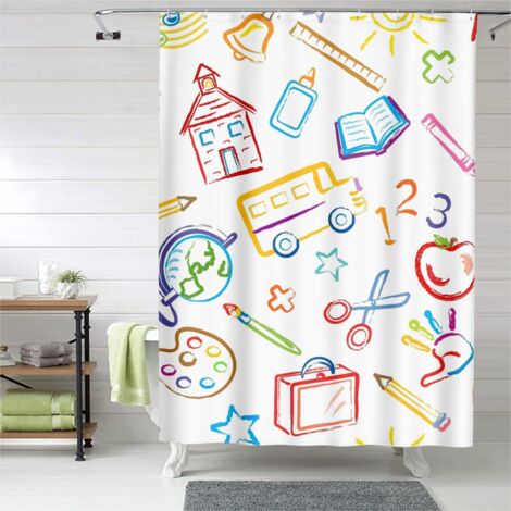 Rideau de douche motif coloré, œillets plastique, imperméable qualité (1/5)