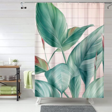 Rideau de douche motif plantes sauvages, œillets plastique, imperméable (1/5)