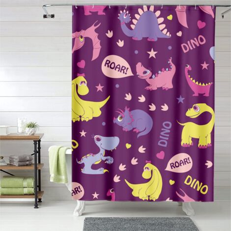 Rideau de douche dinosaures et œufs, œillets plastique, séchage rapide (1/5)