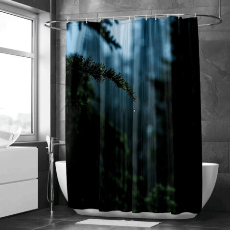 Rideau de douche imprimé forêt mystique brume – Déco salle de bain unique (1/5)