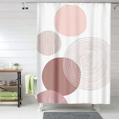 Rideau de douche motifs rayures géométriques, œillets plastique, lavable (1/5)