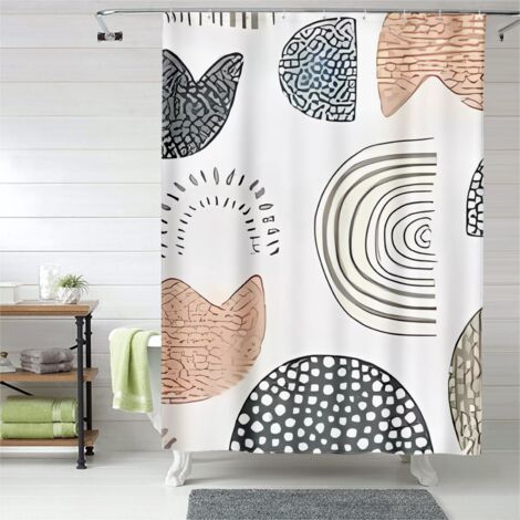 Rideau de douche motifs spirales géométriques, œillets plastique, imperméable (1/5)