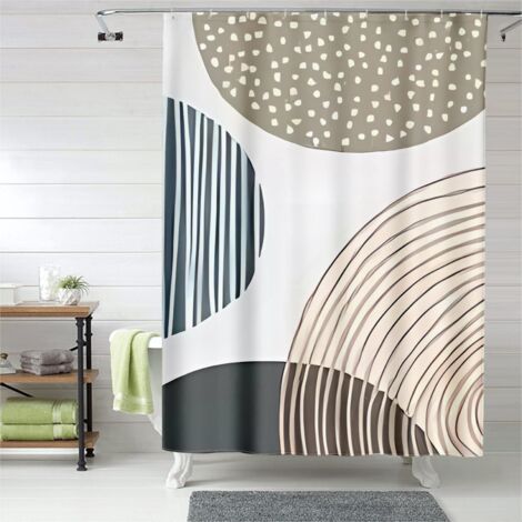 Rideau de douche motifs quadrillages, œillets plastique, imperméable (1/5)