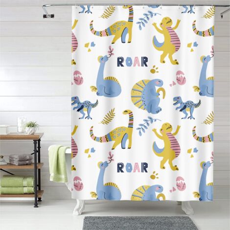 Rideau de douche dinosaures et nuages, œillets plastique, durable (1/5)