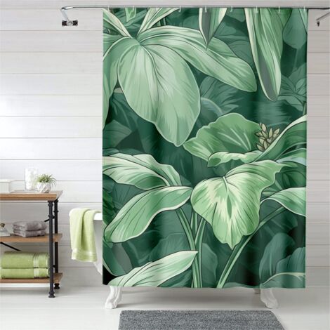 Rideau de douche feuillage tropical tendance, œillets plastique, séchage rapide (1/5)