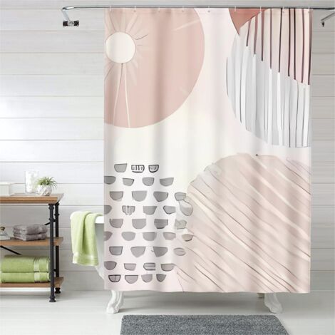Rideau de douche motifs étoiles géométriques, œillets plastique, résistant (1/5)