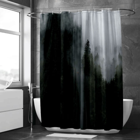Rideau de douche forêt brumeuse avec lune – Mystique et poétique (1/5)