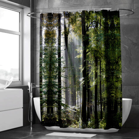 Rideau de douche imprimé forêt embrumée – Style wabi-sabi, naturel (1/5)