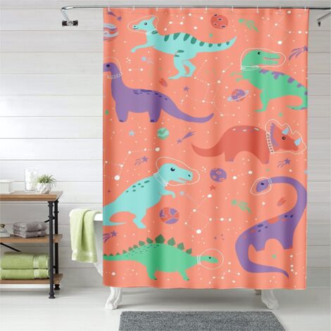Rideau de douche dinosaures mignons, œillets plastique, polyester épais (1/5)