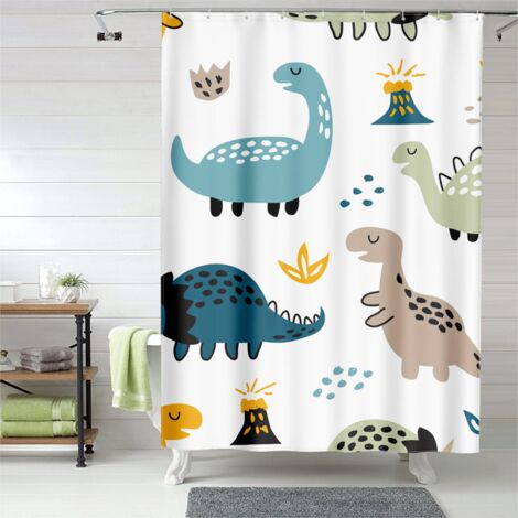 Rideau de douche dinosaures et fleurs, œillets plastique, anti-taches (1/5)