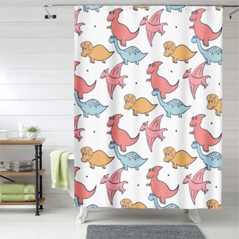 Rideau de douche dinosaures rigolos, œillets plastique, séchage rapide (1/5)