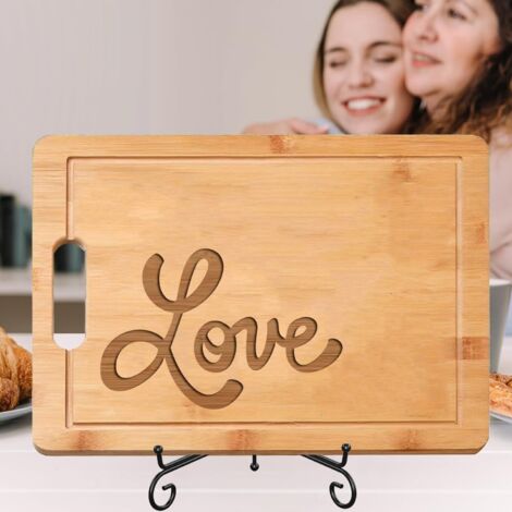 Planche bambou "LOVE" – Message romantique gravé, cadeau couple (1/5)