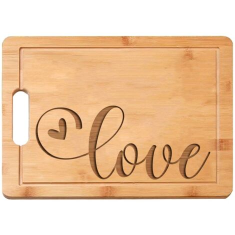 Planche en bambou "LOVE" – Message tendre gravé, cadeau Saint-Valentin (1/5)