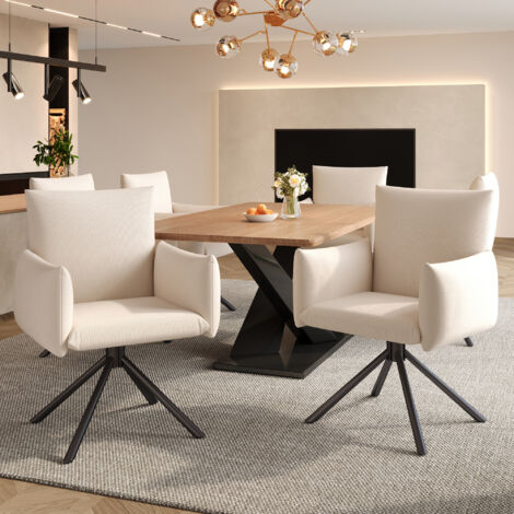 6 chaises de salon. Chaise confortable avec 4 pieds métalliques. Chaise pivotante à 360°. Chaise parfaite pour le salon ou la chambre à coucher. Assises ergonomiques. Matériau : lin, couleur beige. (1/5)